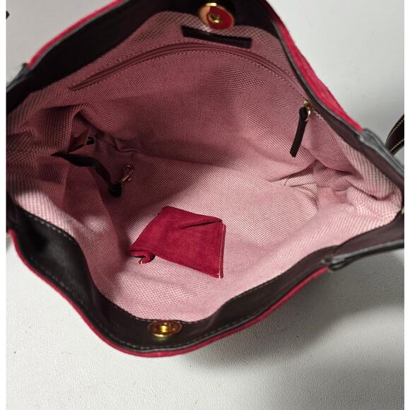 Dooney & Bourke Suede Hobo/Shoulder Handbag Purse Red Satchel Leather Strap - Picture 6 of 15